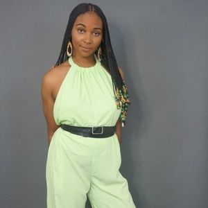 Lime Green, Backless Halter Jumpsuit